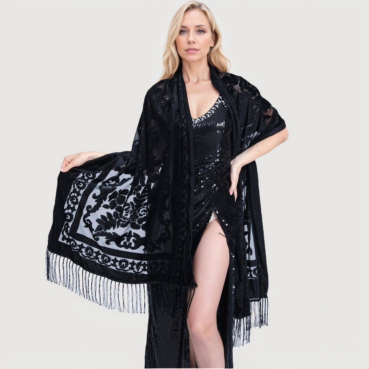 Elegant New All-match Evening Dress Scarf High Quality Polyester Velvet  Shawl With Long Tassels Dual-use for Women and Girls| Alibaba.com