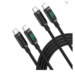 Kabel pengisi daya ponsel usb c, kabel pengisi daya Android 100w USBC ke USBC dengan tampilan Digital LED HDMI usb c sinkronisasi data