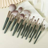 Set Kuas Makeup Guangdong 14 Buah Green Cloud Bulu Nilon Gagang Plastik Kuas Eyeshadow Alis Concealer Super Lembut