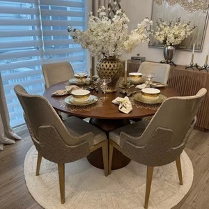Tavolo da Pranzo Rotondo in <span class=keywords><strong>Legno</strong></span> Massello Stile Francese Vintage per Uso Domestico, Colore <span class=keywords><strong>Noce</strong></span>, Arredamento Sala da Pranzo con Piano Girevole per 6-12 Persone - Product Image 2