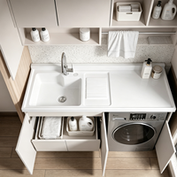 Ensembles de meubles de salle de bain de luxe en bois avec armoire de buanderie et lavabo intégré pour projets hôteliers, usine OEM ODM