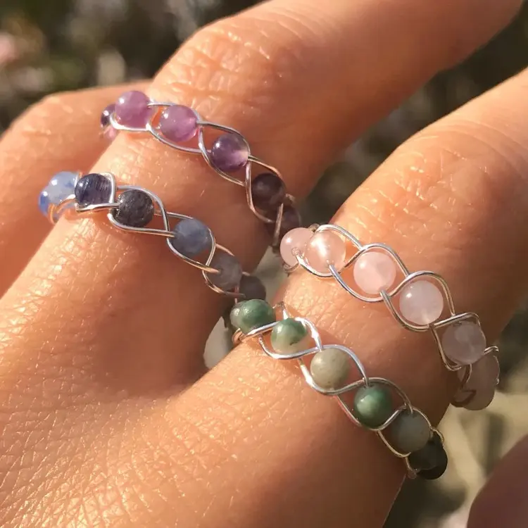 Cincin Manik-manik Kristal untuk Wanita, Cincin Batu Permata Imitasi Batu Mulia Buatan Tangan, Batu Mulia Batu Mulia untuk Gadis dan Wanita