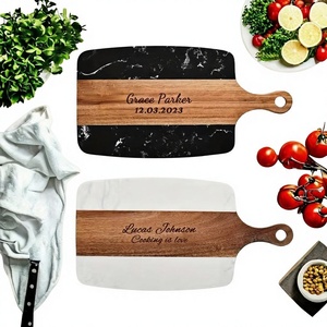 Planche à découper de cuisine en bois d'acacia massif, écologique, durable, avec poignée, en marbre et bois d'acacia, personnalisée, en gros, pour steak, fruits - Product Image 1