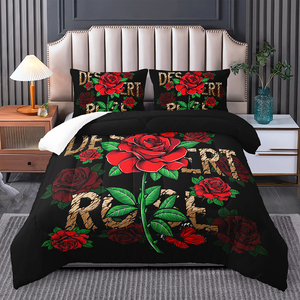 Tùy Chỉnh Mô Hình Tình Yêu Màu Đỏ Trái Tim Hoa Hồng Hoa 3D Kỹ Thuật Số In Ấn Bộ Đồ Giường 3Pcs Comforter Bộ - Product Image 5