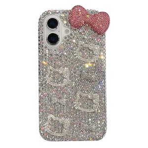 Nueva funda de teléfono móvil de lujo con diamantes de imitación y bonito lazo de gato para iPhone 17 Air 16 13 14 12 Pro Max 15 Plus DIY cubierta brillante de diamante completo - Product Image 2