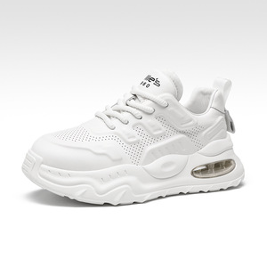 Men's White <b>Sneakers</b> Thick Sole Height Increasing Casual Shoes Outdoor Commuter Fashionable Wear Resistant Lace Up - Product Image 2