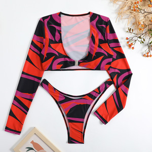 Ensemble bikini deux pièces pour femmes, haut croisé à bretelles, bas taille haute, couleur unie, tissu extensible, vêtements de plage - Product Image 4