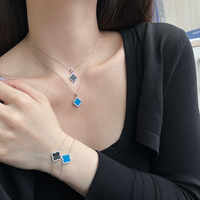 Ensemble de Bijoux Dylam Fabricant Argent S925 5A CZ, Bracelet Chaîne à Maillons Onyx Émeraude et Trèfle à Quatre Feuilles pour Femmes et Hommes