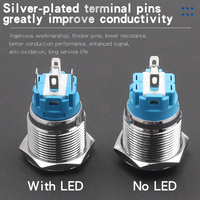 Interrupteur à bouton poussoir en métal 19mm 1NO1NC Étanche à tête haute/plate Anneau-LED Bouton de verrouillage momentané 6V 12V 220V