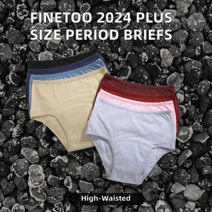 Finetoo 2024 S-XXL Grande Taille Femme Culotte Taille Haute Quotidienne Respirante en Coton Tricoté Uni avec Élasthanne, 5 Couches Anti-Fuite à la Taille - Product Image 2