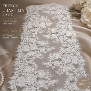 Pizzo Chantilly Francese all'Ingrosso, Pizzo a Ciglia Floreale Bianco Personalizzato da 22 cm <span class=keywords><strong>per</strong></span> Designer di Lingerie <span class=keywords><strong>Femminile</strong></span> - Product Image 1
