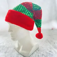 YD407卸売大人サンタクロースダンスグリーンレッドスプライスXMASデコレーションパーティーキャップキラキラクリスマスパーティーエルフスパンコール帽子
