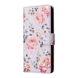 Altın baskılı çiçek tasarım cüzdan PU Flip case kılıfı için Samsung Galaxy A14/A22E/S23/s24