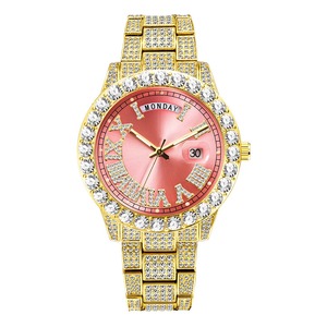 Nuevo Reloj de Pulsera de Lujo con Diamantes de Imitación en Oro y Plata para Hombre, Hebilla de Aleación, Estilo Hip Hop Personalizado Original - Product Image 3
