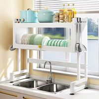 Étagère de cuisine en fer à double niveau peu encombrante avec égouttoir pour rangement de casseroles, design vertical écologique pour l'organisation des armoires