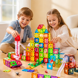 Circuit de billes magnétique électrique Onshine, jouet éducatif STEM, glissades, rampes, tubes, tuiles magnétiques, 100 pièces, lumière LED, pour enfants, conforme EN71 - Product Image 1