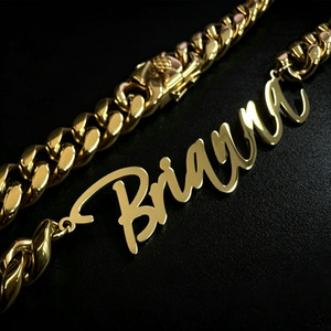 UWIN Stainless Steel Hypoallergenic Name Plate 14mm Adorn Cuban Custom Initial Thick Miami Chain Gold <strong>Statement</strong> <strong>Necklace</strong> - Product Image 5