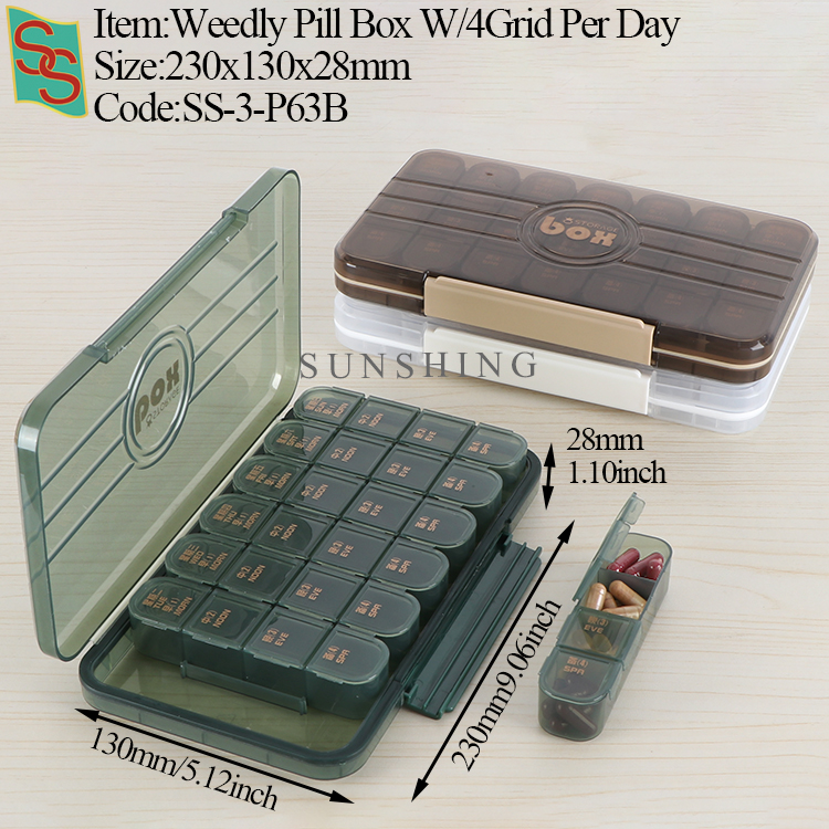 P63B Weedly Pill Box W/4Grid Per Day