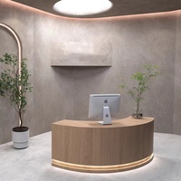 Bureau de réception moderne de luxe en bois massif, design nouveau, forme demi-lune, éclairage LED, pour hôtel, école, hôpital