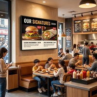 Écran ultra fin de 49 pouces lisible en plein soleil, montage mural, haute luminosité, écran LCD, télécommande CMS pour les restaurants de hamburgers