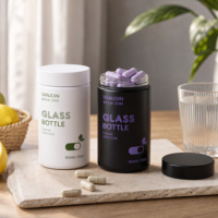 Flacon en verre vide de 150 ml à large ouverture pour capsules de suppléments, vente en gros, pour vitamines et pilules