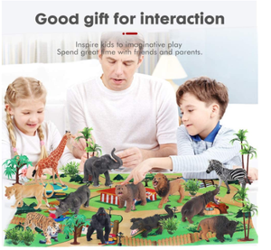 Động Vật Bức Tượng Đồ Chơi, Hoạt Động Chơi Mat & Cây, 24 Mảnh Động Vật Bằng Nhựa Lớn Thực Tế Bức Tượng Nhỏ Jungle Wild <span class=keywords><strong>Zoo</strong></span> Play Set - Product Image 2