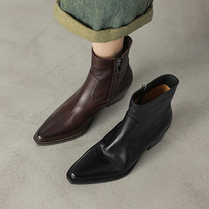OEM/ODM 2025 New Women's Ankle <strong>Boots</strong> Cowhide Upper Pigskin Lining Non-Slip Rubber Sole 5cm Chunky <strong>Heel</strong> <strong>Brown</strong> CE ROHS Certified - Product Image 4