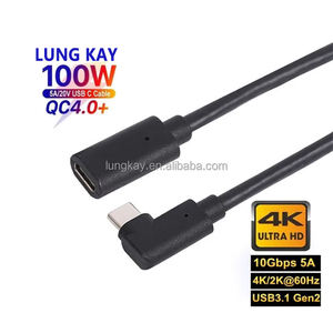 Cable de Extensión USB C de 1m 2m Personalizado LUNG KAY, Cable Extensor USB3.1 Tipo C Macho a USB C Hembra en Ángulo Recto de 90 Grados para Computadora - Product Image 3