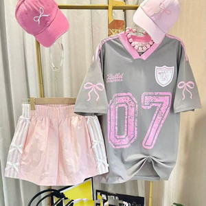 Completo Sportivo Estivo da <span class=keywords><strong>Donna</strong></span>, Set <span class=keywords><strong>Casual</strong></span> con Maglietta a Maniche Corte e Pantaloncini, Abbigliamento Comodo per Casa, 2 Pezzi - Product Image 3