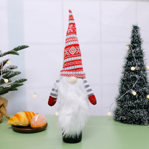 Housse de bouteille de vin de Noël en forme de gnome, tricotée, avec chapeau haut et barbe en peluche, décoration de table de fêtes - Product Image 4