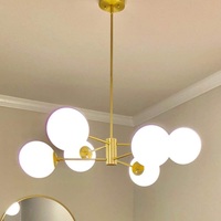 Lustre en verre à 6 lumières, suspension en laiton satiné, design branche moléculaire, lampe de plafond Magic Bean