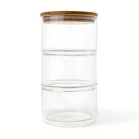 Pot de rangement en verre empilable à 3 niveaux avec couvercle en bambou pour biscuits, collations et fruits secs