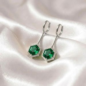 Green Emerald Faceted Gemstone <b>Earrings</b> Elegant Hexagon <b>Dangle</b> <b>Earrings</b> with Cubic Zirconia Detail Minimalist Jewelry Gift - Product Image 5
