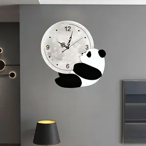 免费样品创意可爱熊猫静音挂钟北欧儿童房简约卡通挂钟挂钟客厅挂钟
