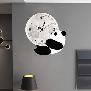 Muestra gratis creativo lindo Panda Reloj de pared silencioso habitación de niños nórdicos Simple reloj de dibujos animados Reloj de pared para sala de estar - Product Image 1