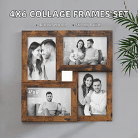 SONGMICS Bingkai Foto Kolase 4x6 Set Bingkai Foto Keluarga 4 Dekorasi Dinding Kaca Kayu Hiasan Dinding Meja Rustic Cokelat