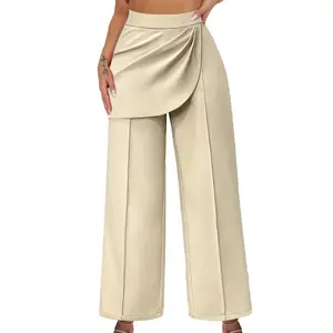 OEM Ladies Formal Work Trousers Elegant Solid Long Wide Leg Pockets Y2K Straight Loose Pants For Women