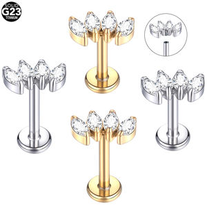 Getta ASTM-F136 G23 Boucles d'oreilles en titane, zircon, cristal, plaqué or, fil interne, Labret Ring Lip Nose <span class=keywords><strong>Piercing</strong></span> Earrings - Product Image 3