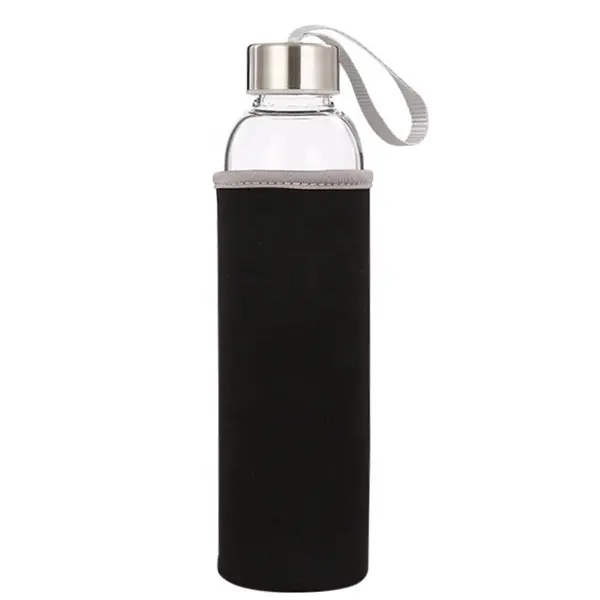 Wholesale 500ml Reusable Glass Beverage Bottle with Nylon Sleeve and Stainless Steel Lids