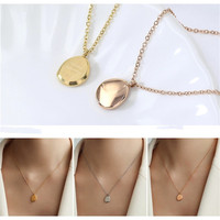 Collier en acier inoxydable personnalisable avec pendentif ovale biseauté, chaîne à maillons en or, argent, or rose, bijoux vierges gravables