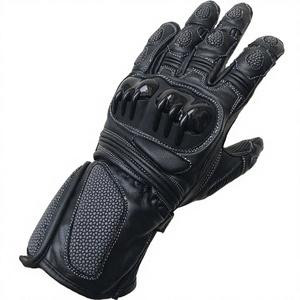 Guantes de Motocicleta de Cuero Negro con Protección Completa para los Dedos, Palma Antideslizante y Correa de Muñeca Ajustable para Carreras de Motos - Product Image 1
