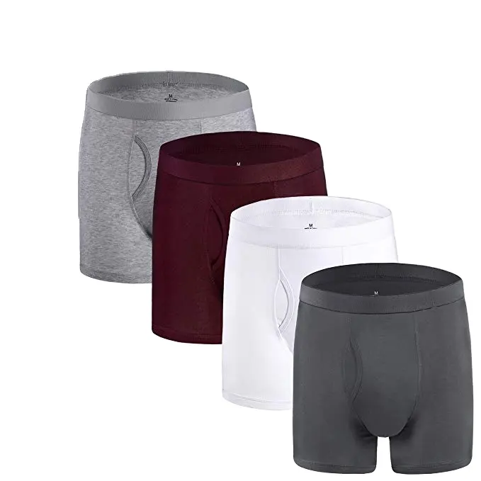 Cuecas boxer masculinas, roupa íntima de algodão, clássico, com frente, voo aberto