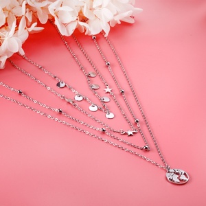 Collar con Colgante de Acero Inoxidable Plateado, Diseño Nuevo y Exquisito 2022, con Cuatro Cadenas y Estrella Tierra, Joyería Popular Brillante - Product Image 6