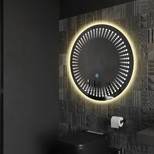 مرآة حمام بإضاءة خلفية جديدة بثلاثة ألوان بضوء، مرآة حمام بإضاءة ليد مستديرة تُثبت على المرآة وتُصمم حسب الطلب وتتميز بتصميم عصري