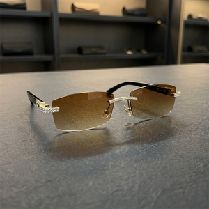 Gafas de Sol Rectangulares Sin Montura, Lentes Ámbar, Protección UV400, Unisex para Adultos, Protección Solar, Estuche Rojo Incluido - Product Image 3