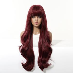 Nouvelle <span class=keywords><strong>perruque</strong></span> complète pour femme, cheveux longs bouclés bordeaux, grandes ondulations, simulation naturelle, style Ruili, peut être teinte, fabriquée à la machine, pour l'exportation - Product Image 3