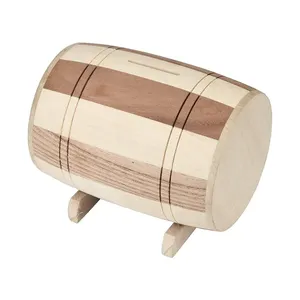 Wooden Piggy Bank Safe Money Box Savings Wine Barrel