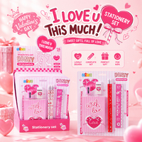 Kit de fournitures scolaires sur le thème du cœur, 6 pièces pour enfants, comprenant un crayon, une règle, une gomme, un taille-crayon, un cahier, cadeau de vacances