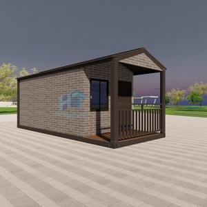 Cabaña de jardín modular, Oficina prefabricada y solución de almacenamiento con pared de ladrillo gris y marco de metal, casa contenedor de vida al aire libre - Product Image 3