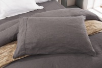 Vente en gros 100% pur lin à fines rayures ensemble de literie Queen Size Style ajusté avec oreiller Enzyme drap de lin lavé